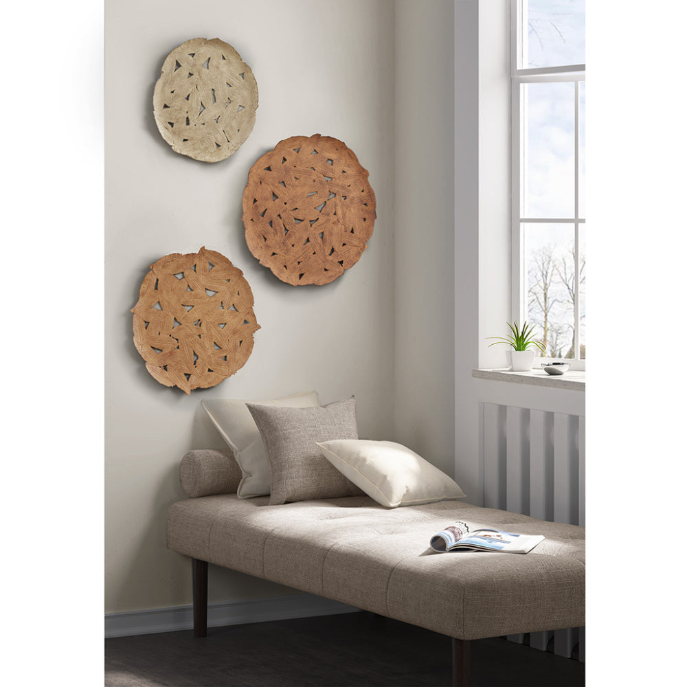 Textured Feather Metal Disc Wall Decor Set