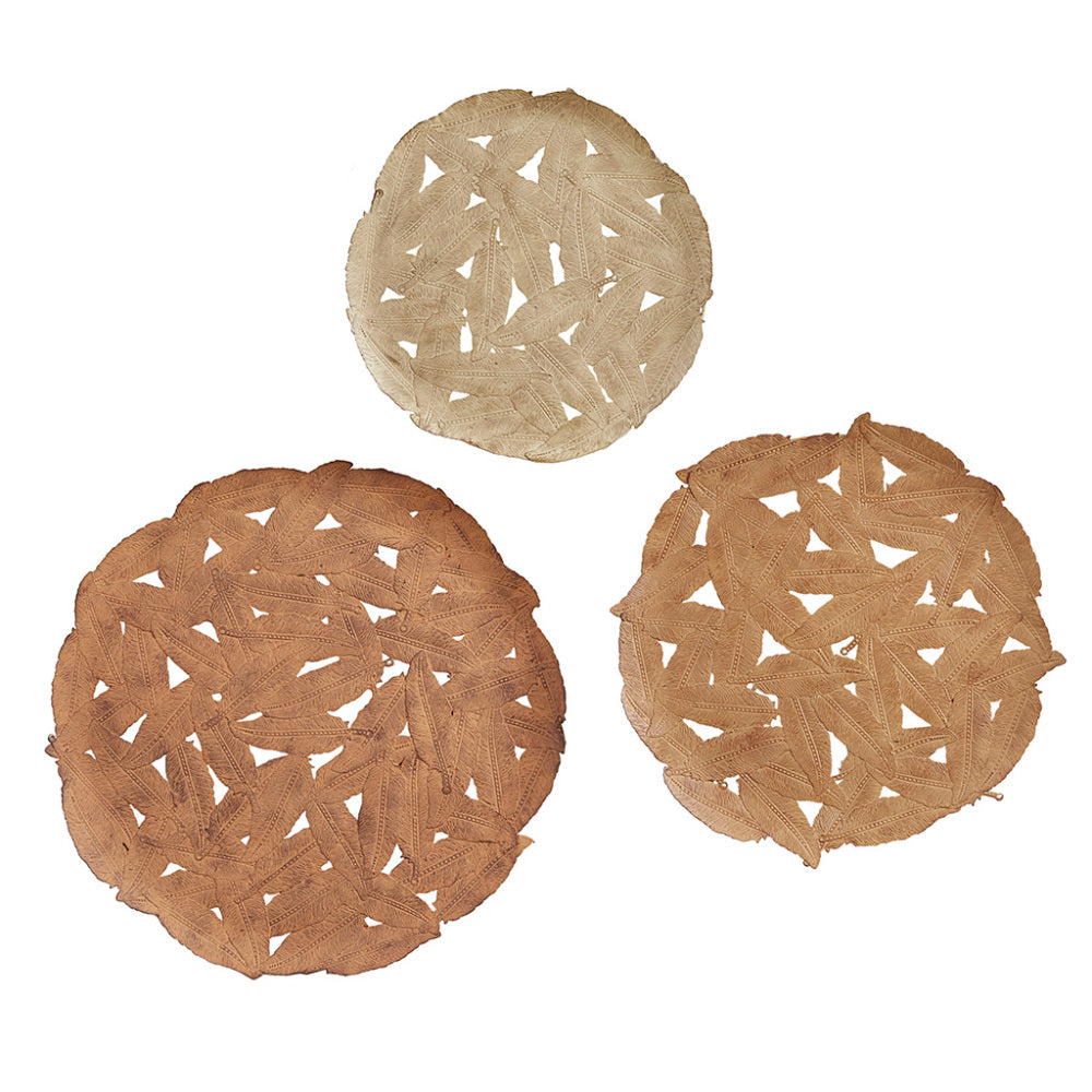 Textured Feather Metal Disc Wall Decor Set
