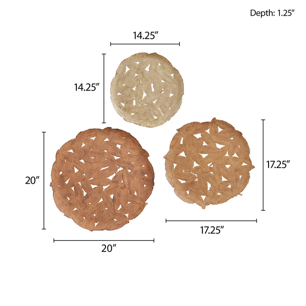 Textured Feather Metal Disc Wall Decor Set