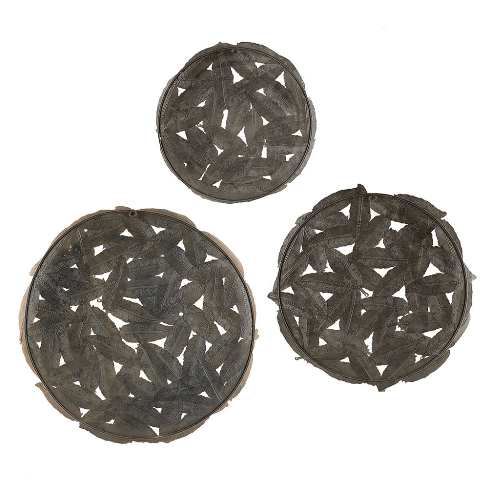 Textured Feather Metal Disc Wall Decor Set
