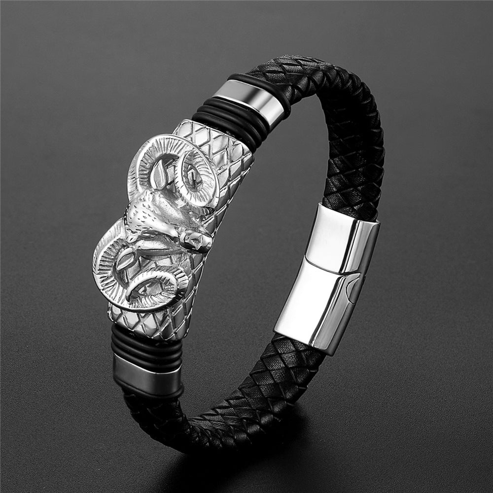 Stainless Steel Leather Bracelet Woven Fashion