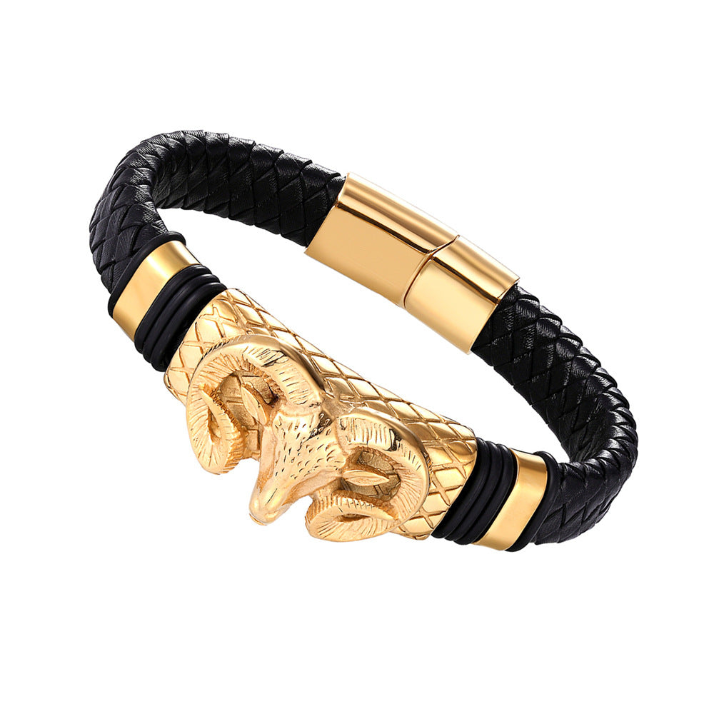 Stainless Steel Leather Bracelet Woven Fashion