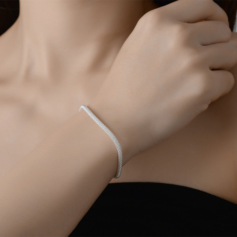 Silver Sparkling Cylinder Mesh Bracelet