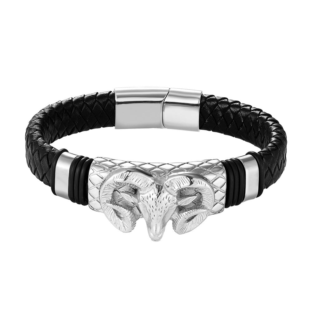 Stainless Steel Leather Bracelet Woven Fashion