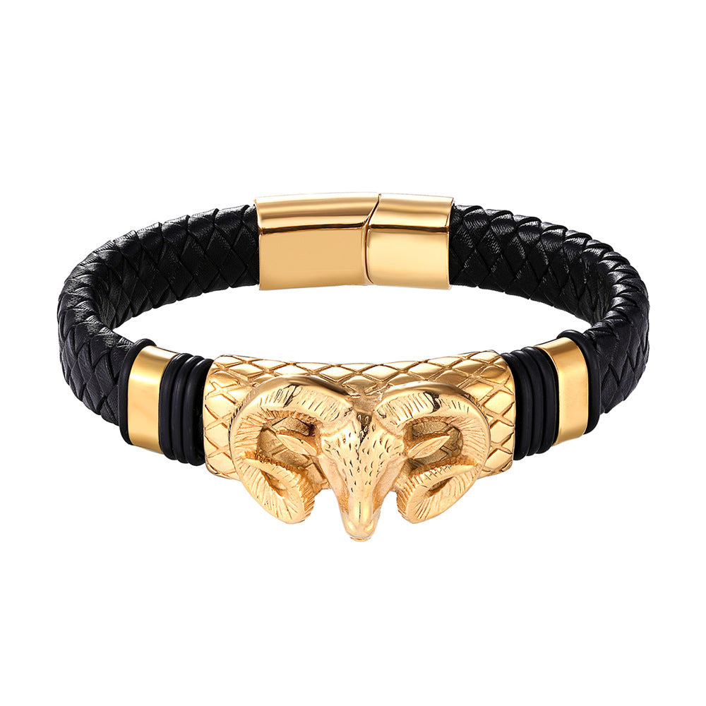 Stainless Steel Leather Bracelet Woven Fashion