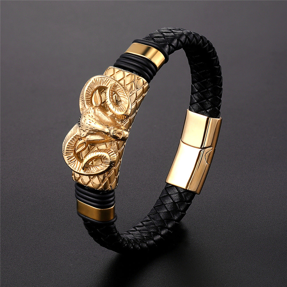 Stainless Steel Leather Bracelet Woven Fashion